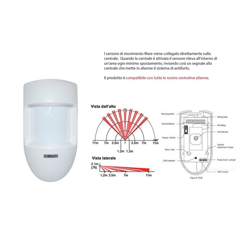 Sensore Di Movimento Pir Volumetrico Filare Allarme