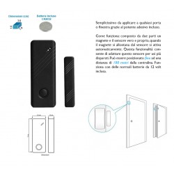 SENSORE MAGNETICO NERO PORTE E FINESTRE WIRELESS ALLARME